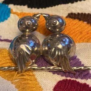 🌴Vintage Mexico 925 Lovebirds On a Branch Brooch